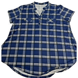 Monnuro Plaid Blouse Women 4X Blue White